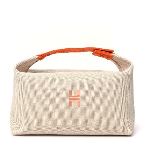 New HERMES Canvas Large Bride-A-Brac Pouch Natural Orange - Picture 3 of 11